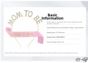Détail de l'écharpe en satin rose et du diadème doré pour fête de baby shower
