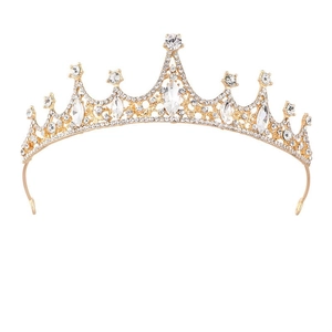 Elegant gold crystal tiara crown with sparkling rhinestones for birthday performance