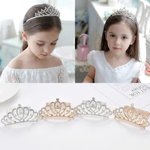 Peigne à Cheveux Mini Couronne de Princesse pour Enfants Diadème en Cristal Alliage Strass Or Argent Accessoire de Cheveux Mariage