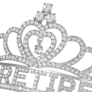 Couronne de retraite argentée avec motifs de cœur et strass brillants pour fête