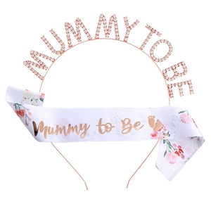 Détails du serre-tête Mommy to Be or rose avec strass et écharpe en satin floral