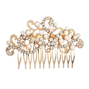 Eleganter Braut Haarkamm Legierung Strass Kunstperle Blume Haarschmuck Vintage Hochzeit Bankett Damen Kopfschmuck