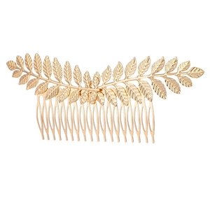 Golden laurel leaf alloy hair comb headpiece with detailed metal texture for weddings