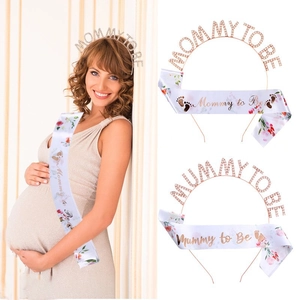 Roségoldenes Mommy to Be Haarreif und Schärpen-Set mit Blumen für Babypartys
