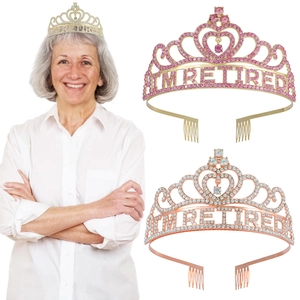 I'M RETIRED Couronne De Diadème En Alliage De Strass Design Creux En Cœur Serre-tête De Célébration Avec Peignes À Cheveux Cadeaux De Fête Femme
