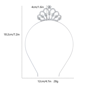 Dimensions détaillées du diadème en cristal argenté avec spécifications de taille et poids