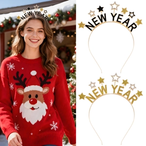 Serre-tête Happy New Year Étoile Lettre Alliage de Zinc Strass Paillettes Émail Accessoire Cheveux Fête Femme Célébration