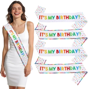 Colorful IT'S MY BIRTHDAY Birthday Party Sash White Satin Ribbon With Rainbow Sequins For Women Girls Celebration Supplies