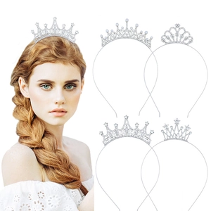 Lot de 5 serre-têtes diadème en cristal argenté avec strass et perles pour filles