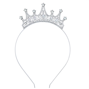 Serre-tête couronne de princesse pour fille en alliage argenté avec cristaux brillants