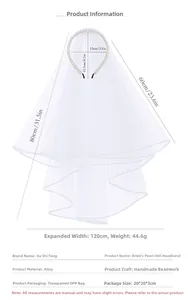 Detailed size specifications for pearl bridal veil headband with 80cm mesh length