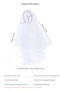 Detailed view of bridal headband with pearls and double-layer white wedding veil veil