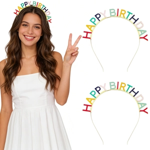 Serre-tête en Métal Lettres Happy Birthday Colorées Alliage de Zinc Émail Serre-tête Fête d'Anniversaire Accessoires de Cheveux pour Femmes