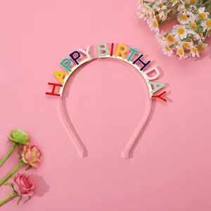 Serre-tête Happy Birthday doré avec lettres colorées en émail pour fête d'anniversaire