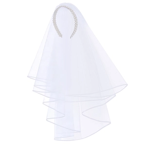 Elegant Artificial Pearl Headband Wedding Veil Set White Double Layer Mesh Bridal Hair Accessory For Bachelorette Party Wedding Ceremony Women