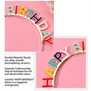 Serre-tête HAPPY BIRTHDAY coloré en alliage de zinc avec finition émail brillant