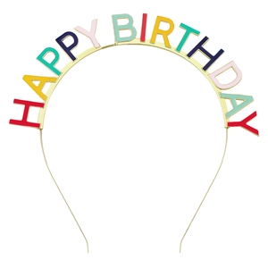 Serre-tête HAPPY BIRTHDAY coloré avec monture dorée pour décoration de fête