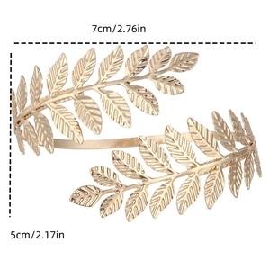 Détail du bracelet de bras feuille dorée de style déesse grecque avec dimensions