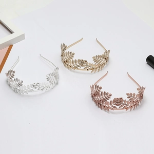 Elegant Baroque leaf crown headbands in gold, silver, and rose gold for weddings