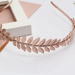 Elegant rose gold Greek goddess leaf headband with polished metallic finish for wedding