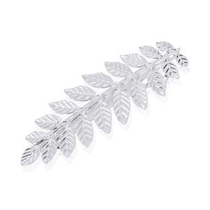 Detailed macro view of silver leaf branch hair clip with realistic vein textures