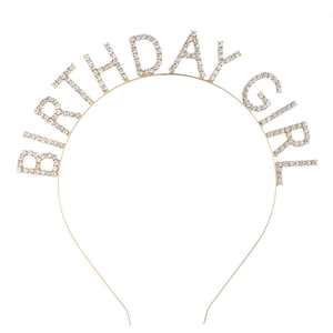 Χρυσή στέκα Birthday Girl με λευκά στρας για αξεσουάρ πάρτι γενεθλίων