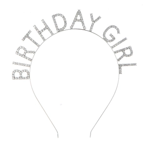 Serre-tête Birthday Girl avec strass étincelants et cadre en métal argenté pour anniversaire