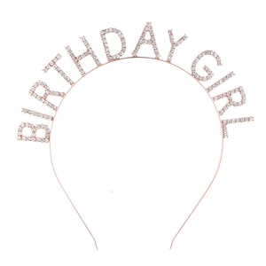 Serre-tête Birthday Girl en or rose avec strass brillants pour fêtes d'anniversaire