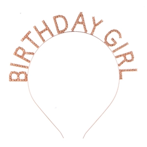 Serre-tête Birthday Girl étincelant en or rose avec strass pour fête de femmes