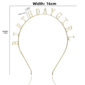 Detail showing gold birthday girl headband dimensions height 17cm and width 16cm