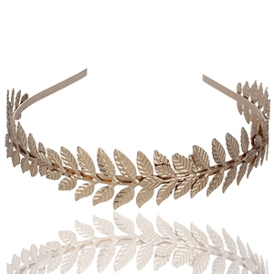 Elegant gold leaf laurel crown headband for weddings and parties with metallic finish