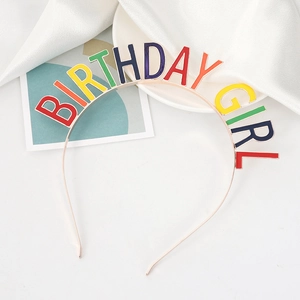 Rainbow Birthday Girl rhinestone metal headband for girls festive party celebrations