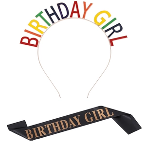 Rainbow Birthday Girl Queen Letter Rhinestone Headband And Satin Sash Celebration Party Accessory For Women Girls
