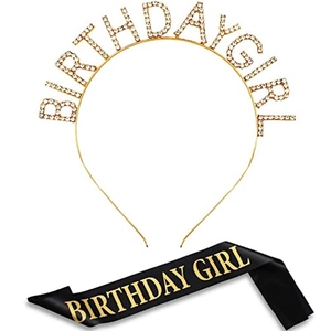 Birthday Girl Queen Sash And Rhinestone Alloy Headband Set For Women Birthday Party Decorations Gold Rose Gold