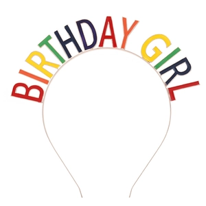 Colorful Birthday Girl headband with vibrant rainbow metal letters for party celebrations