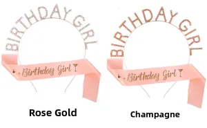Détail d'ensemble de fête d'anniversaire avec serre-têtes et écharpes or rose et champagne