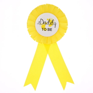Yellow satin Daddy To Be tinplate badge for baby shower party celebrations
