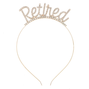 Detail of a gold retired headband featuring sparkling white rhinestones and elegant alloy
