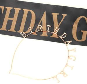 Detail of rose gold metal Birthday Girl headband for women party celebrations