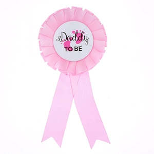 Pink Daddy To Be tinplate badge with ribbon for baby shower party decorations