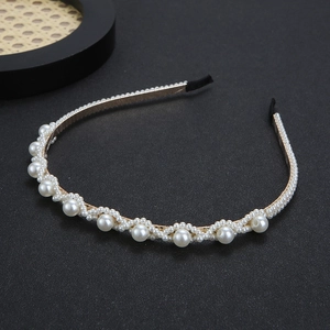 Elegant Artificial Pearl Headband Wave Pattern Metal Hair Band Handmade Hair Accessories For Women Wedding Party Jewelry