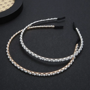 Serre-tête en Künstliche Perles et Strass Mode Européenne et Américaine Élégant Anneau à Cheveux en Métal Mince pour Femme Mariage Fête