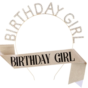 Birthday Girl Rhinestone Alloy Headband And Glitter Fabric Sash For Birthday Party Celebration Decoration For Women Girls