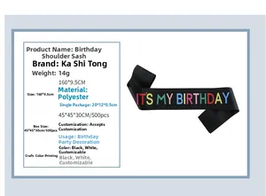 Black satin It's My Birthday sash with colorful lettering for birthday party decor