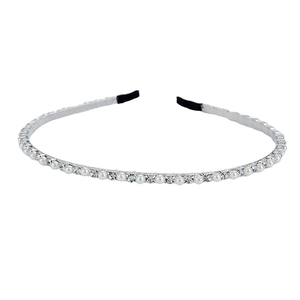 Serre-tête fin en argent élégant avec perles alternées et strass brillants pour femmes