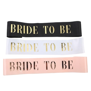 Three-piece Bride to Be satin sashes in black, white, and pink with gold foil lettering