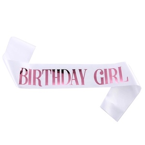 Pink and purple Birthday Girl sash with rose gold lettering for party celebrations