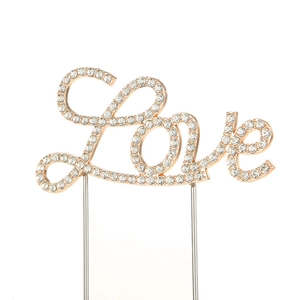 Décoration de gâteau Love en métal doré avec strass scintillants pour mariage chic