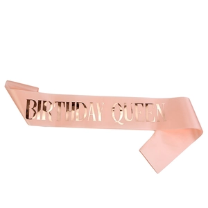 Pink satin Birthday Queen sash with rose gold lettering for party celebrations