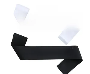 Close-up of black and white satin birthday sashes with colorful Happy Birthday text